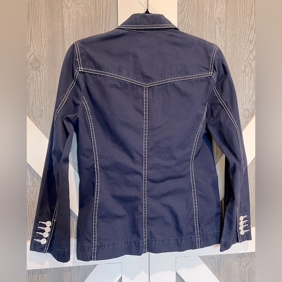 091. Isaac Mizrahi Womens Blazer Overcoat Blue Long Sleeve Button Down Jacket S - Picture 3 of 6